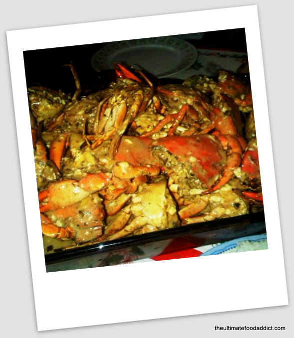 Dad's famous specialty: Garlic chili crabs with cheese and butter